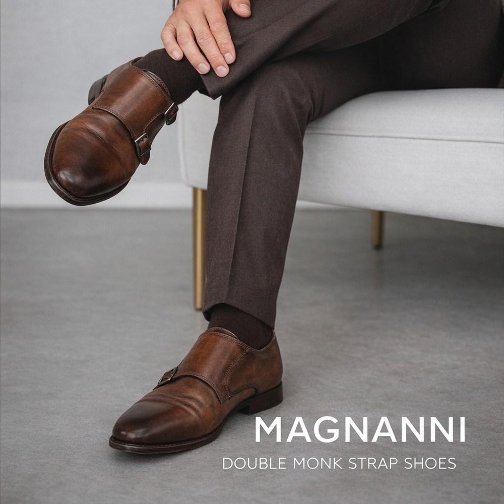 Magnanni  Brown LeatherDouble  Monk Strap Shoes 10